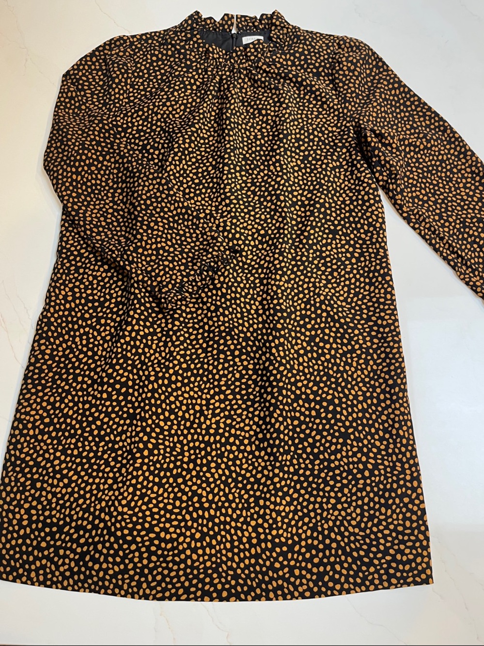 J. Crew Black Shift Dress with Tan Dot Print